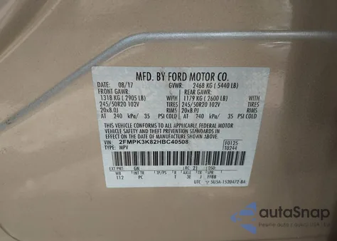 2017 Ford Edge Titanium z USA, uszkodzony, nr VIN 2FMPK3K82HBC40508